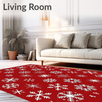White Snowflakes Red Background Rug