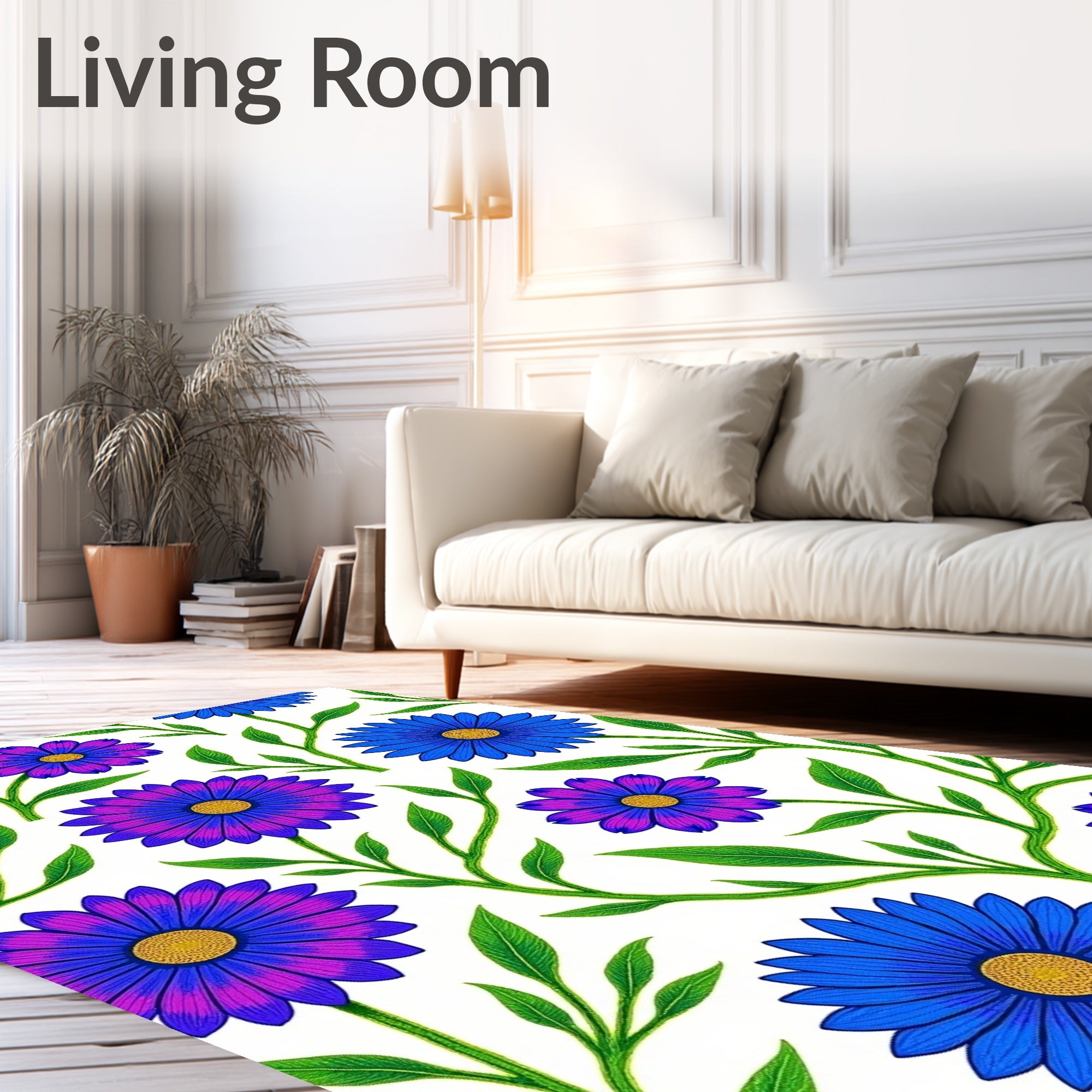Vibrant Blue Purple Daisy Branches Rug