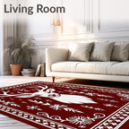 Classic White Antlered Deer Crimson Border Rug