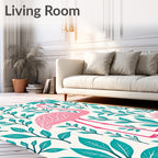 Pink Flamingo Tropical Teal Leaf Rug