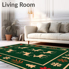 Forest Green Reindeer Snowflake Border Rug