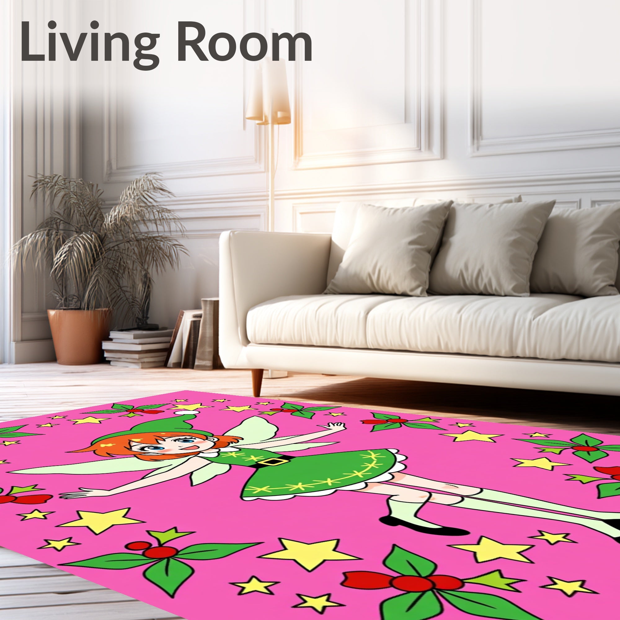 Whimsical Fairy Stars Poinsettia Pink Rug