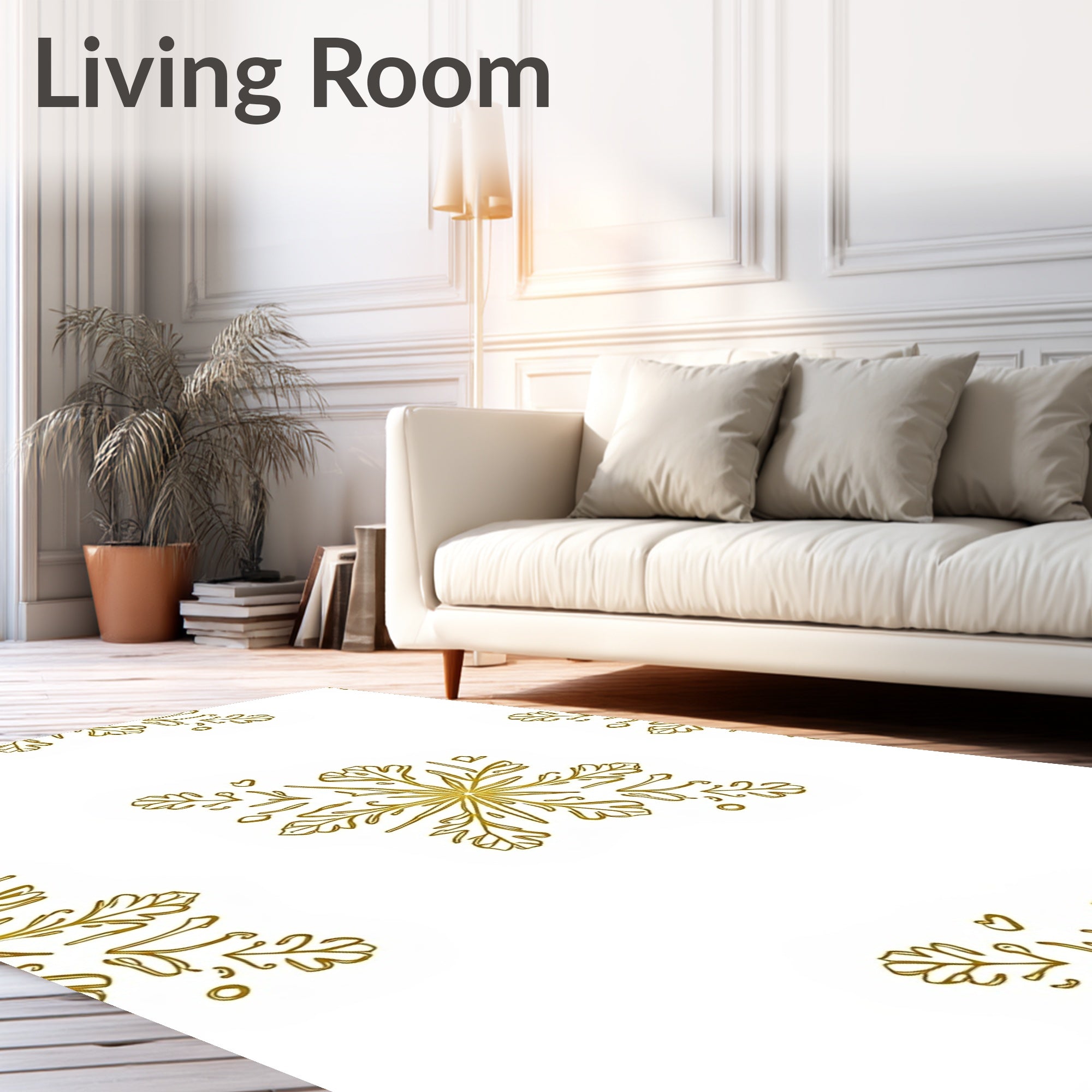 Golden Snowflake Botanical Outline Rug