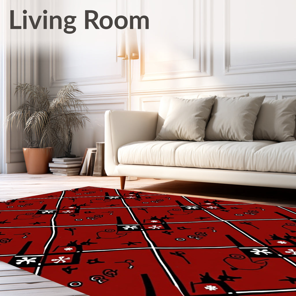 Crimson Diamond Tribal Sketch Medallion Rug