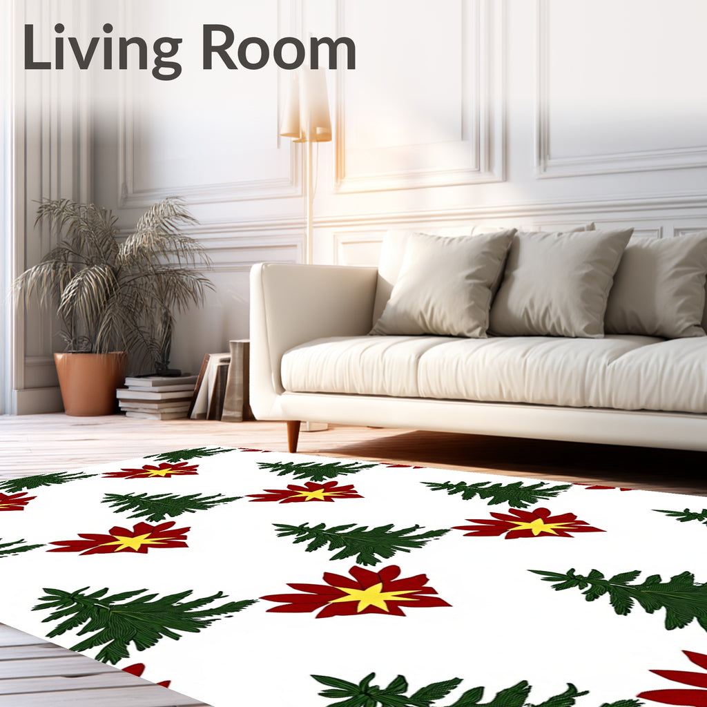 Green Pine Red Yellow Flower Repeating Rug