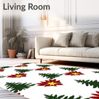 Green Pine Red Yellow Flower Repeating Rug