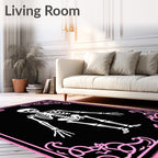 Black White Skeleton Pink Ornate Frame Rug