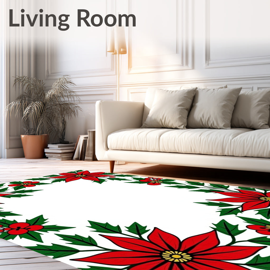 Classic Red Poinsettia Floral Border Rug