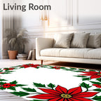 Classic Red Poinsettia Floral Border Rug