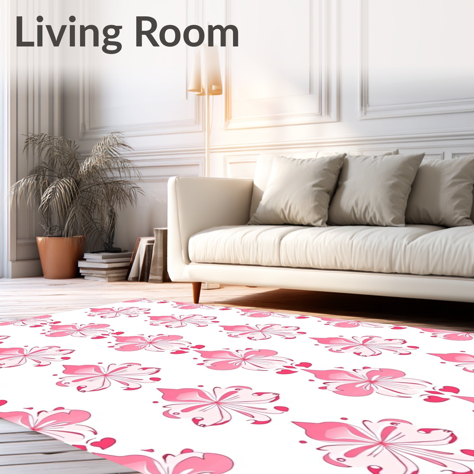 Pink Floral Heart Damask Rug