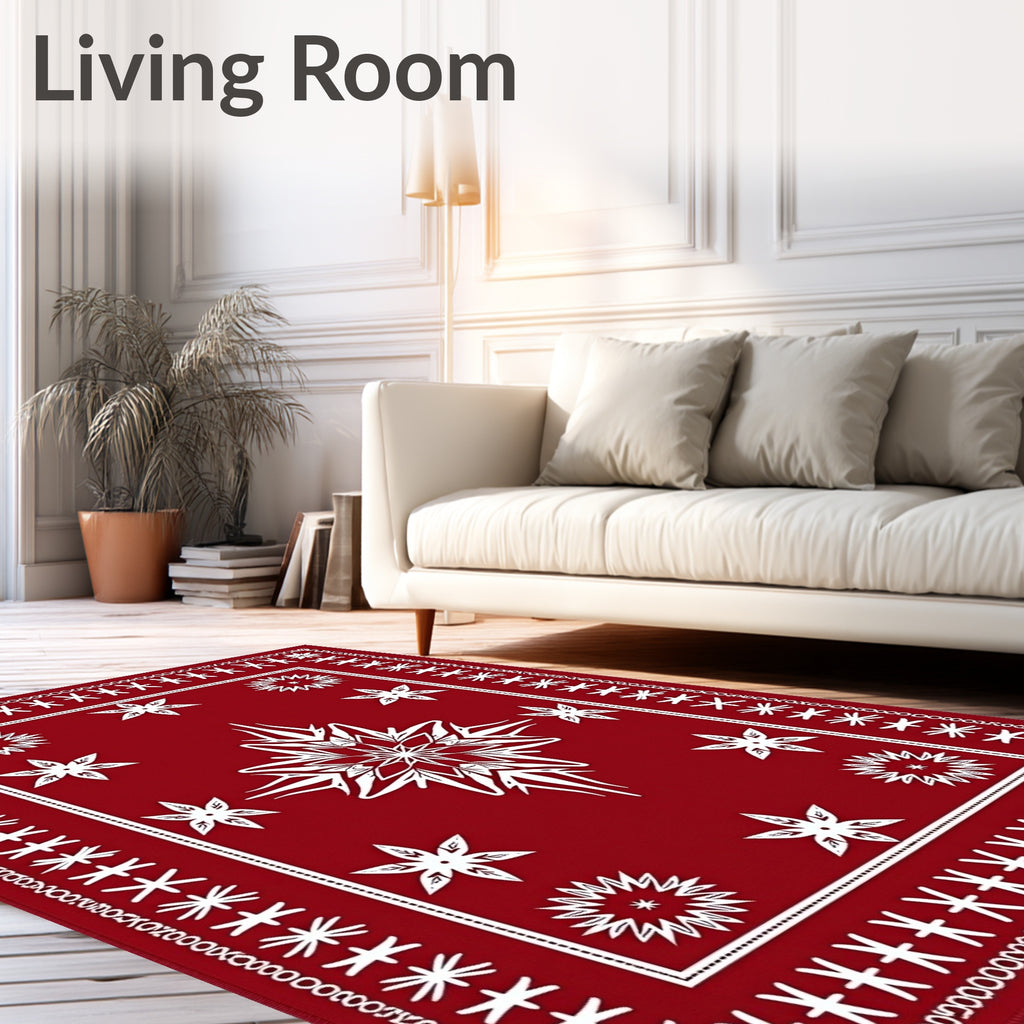 Crimson White Starburst Snowflake Medallion Rug
