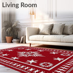 Crimson White Starburst Snowflake Medallion Rug