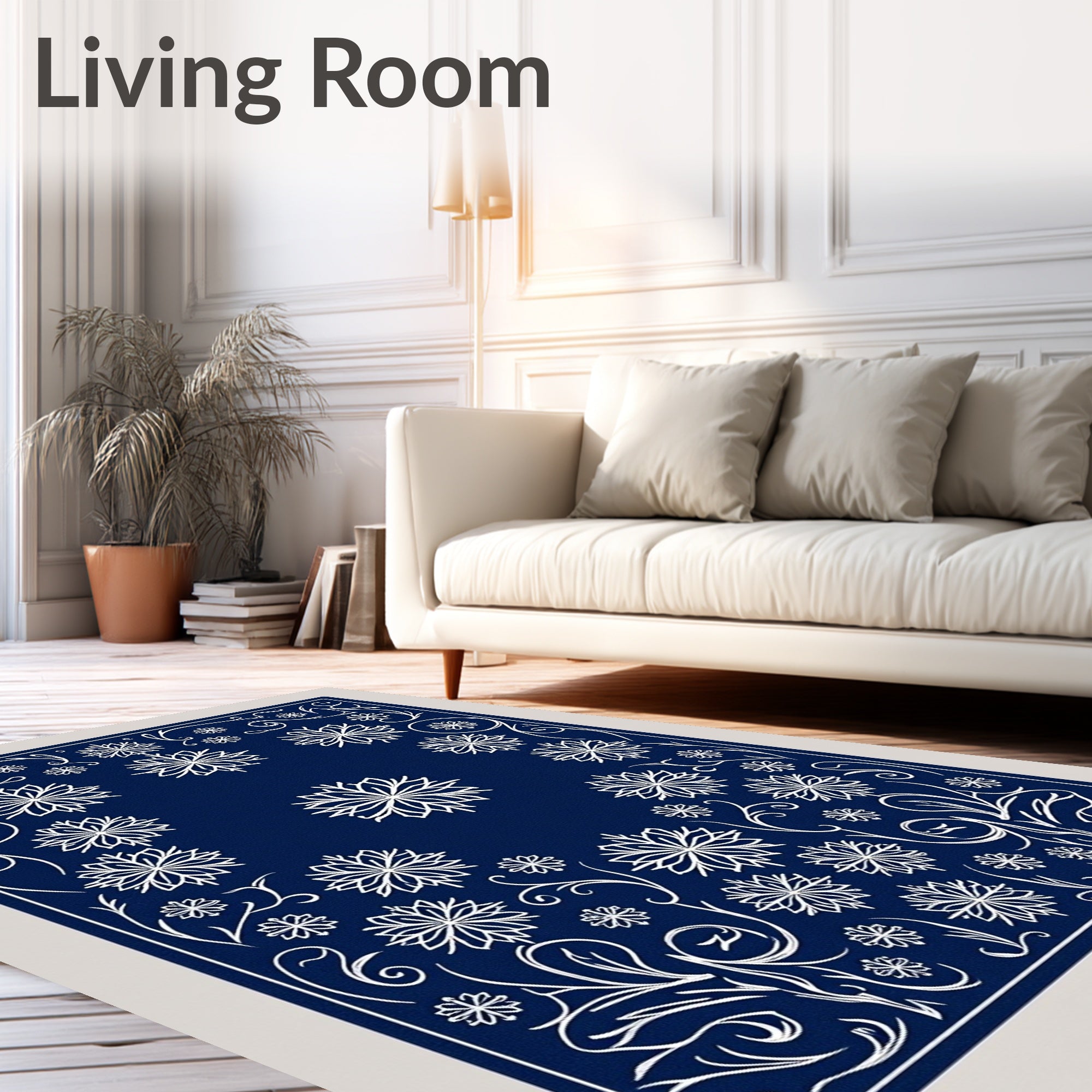 Deep Blue Snowflake Garland Rug
