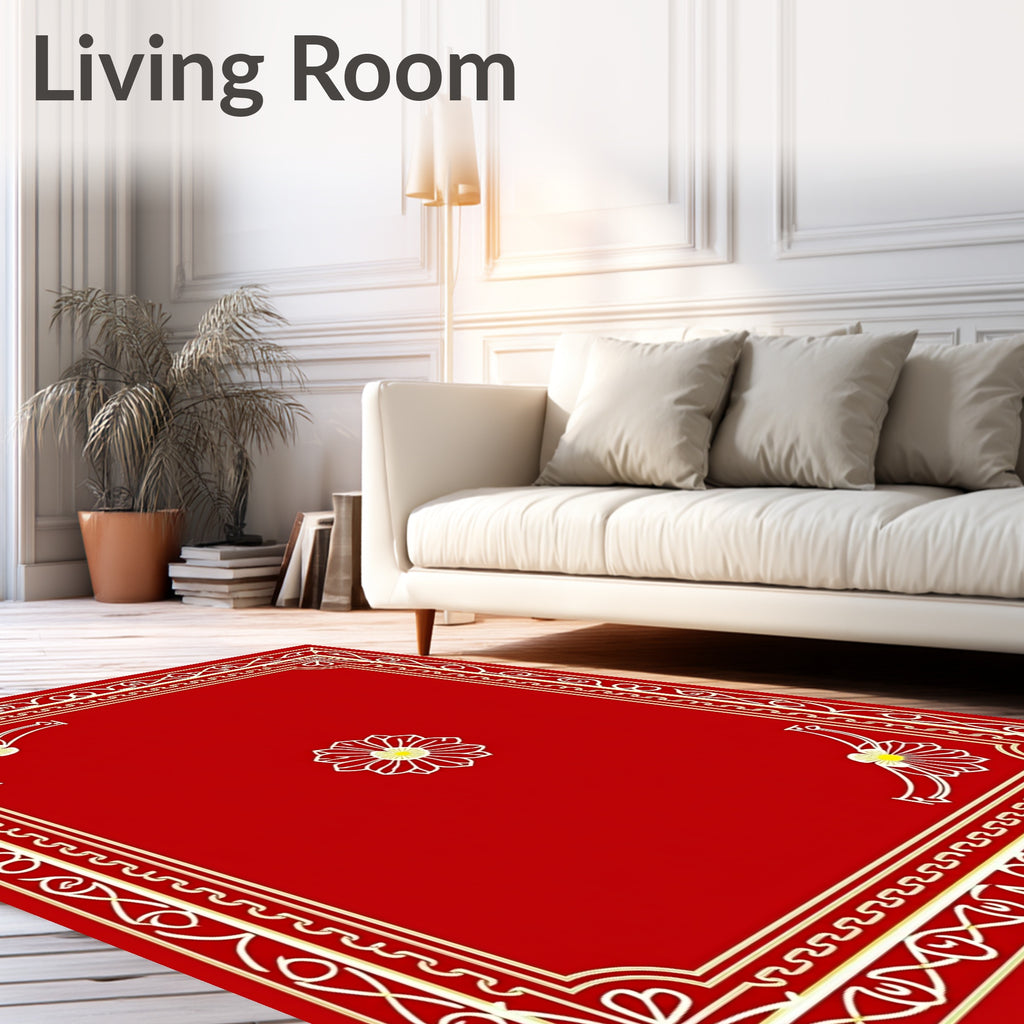 Vibrant Red Floral Medallion Rug