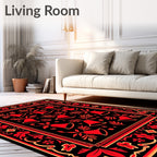Khokhloma Red Bell Floral Border Rug