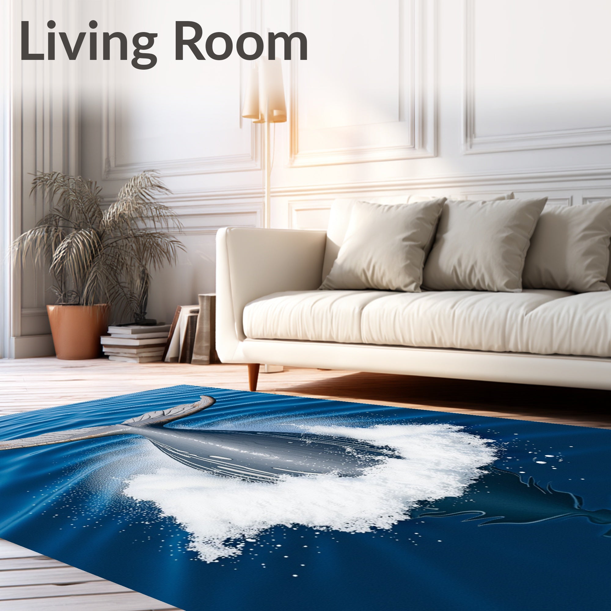 Deep Blue Whale Tail Splash Rug