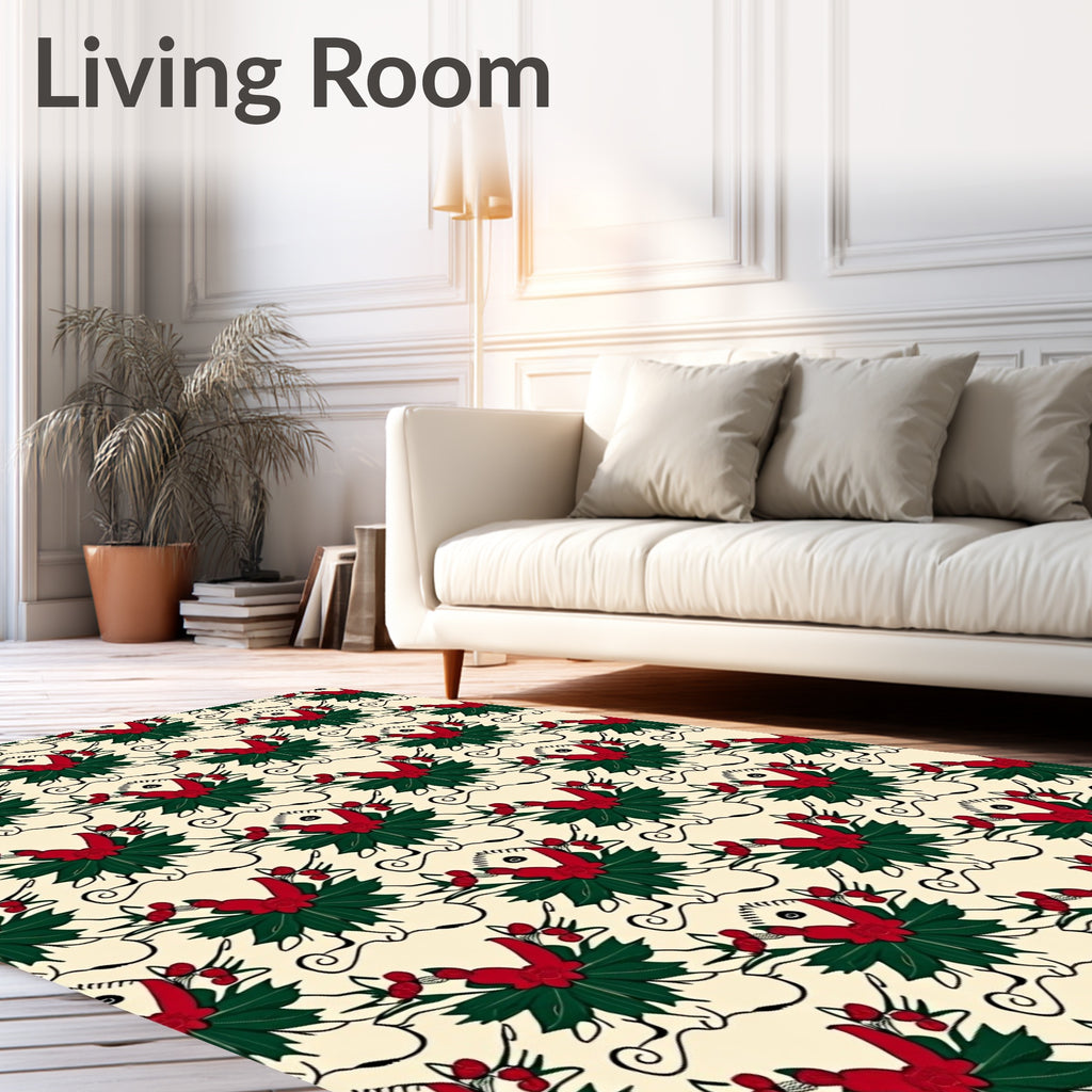Cream Red Green Holly Berry Garland Rug