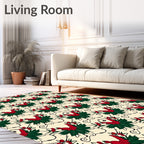 Cream Red Green Holly Berry Garland Rug
