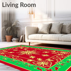 Festive Red Green Floral Medallion Rug