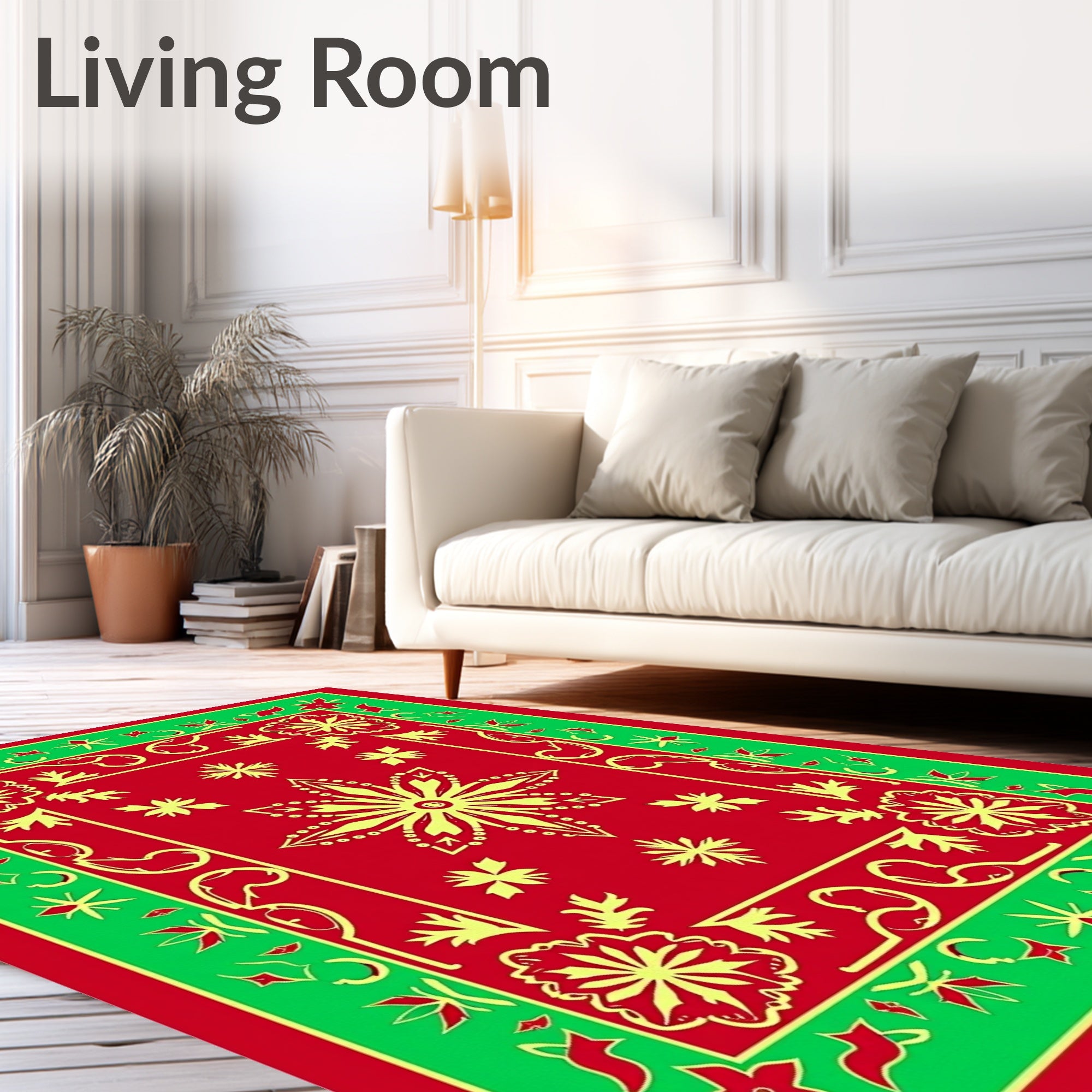 Festive Red Green Floral Medallion Rug