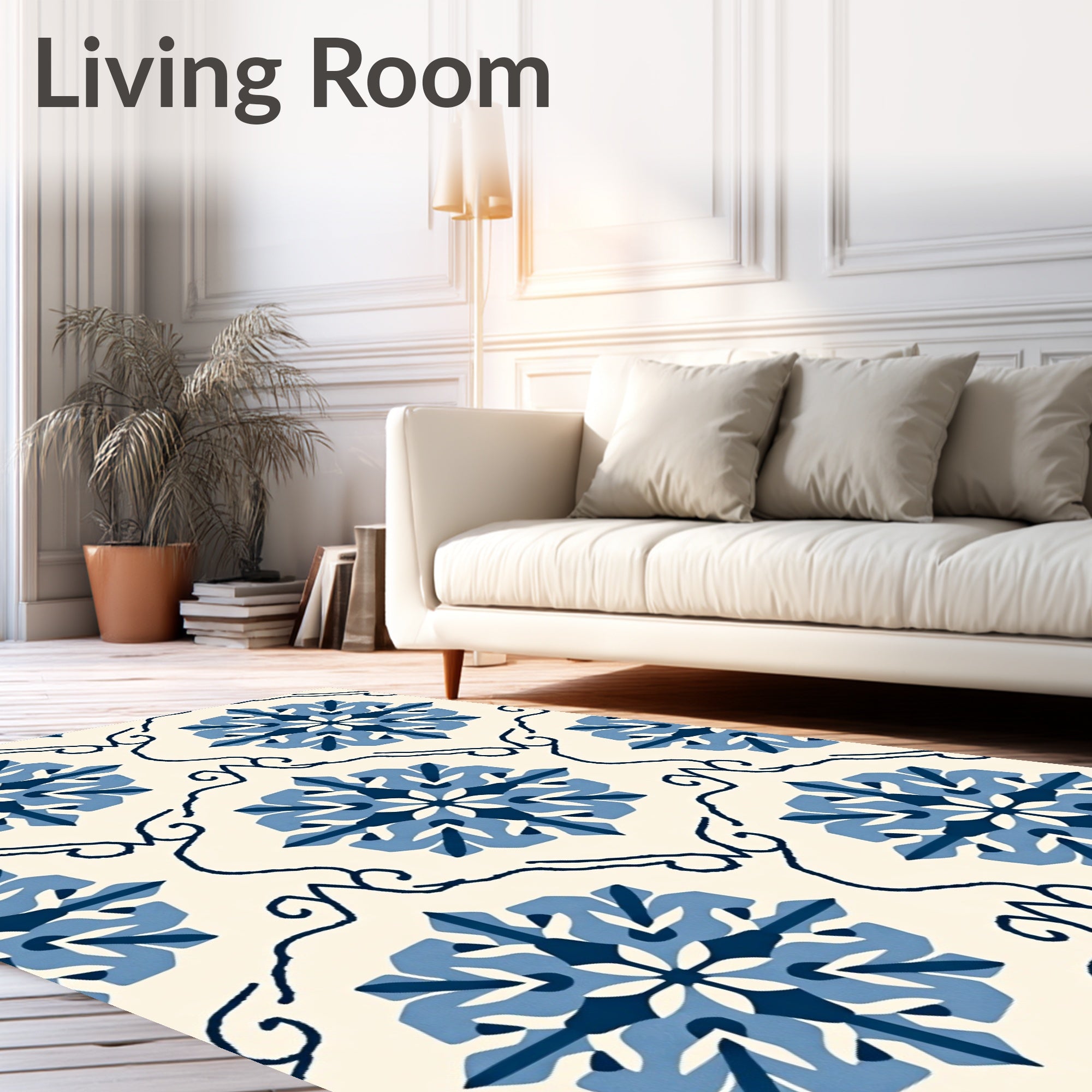 Indigo Blue Floral Medallion Cream Rug