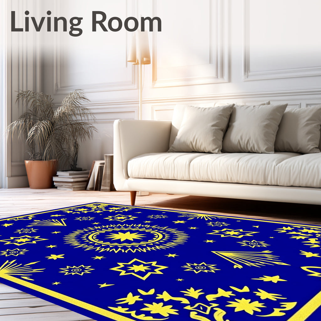 Royal Blue Yellow Starburst Medallion Rug