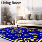Royal Blue Yellow Starburst Medallion Rug