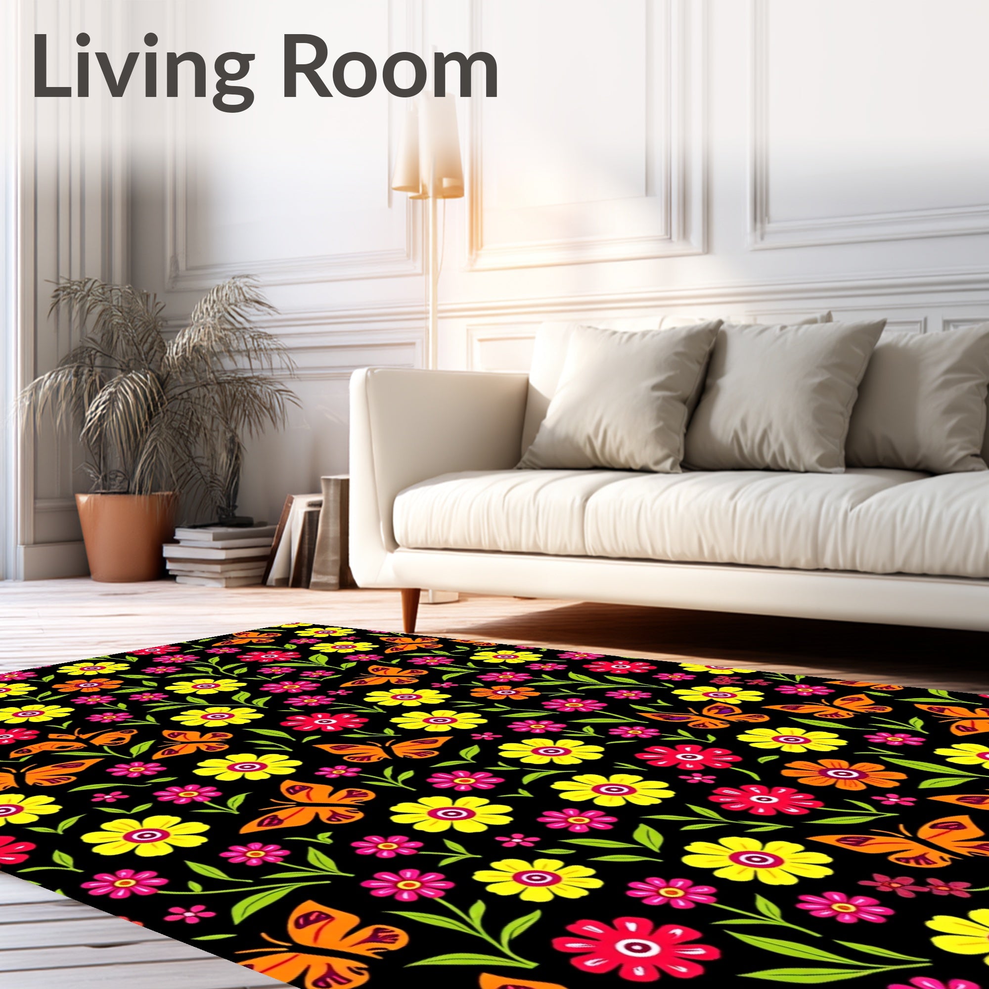 Vivacious Orange Butterfly Floral Medley Rug