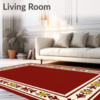 Crimson Bordered Folk Art Rug