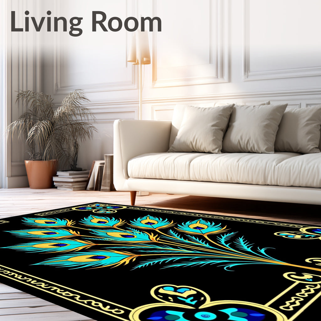 Exotic Turquoise Peacock Feather Bouquet Rug
