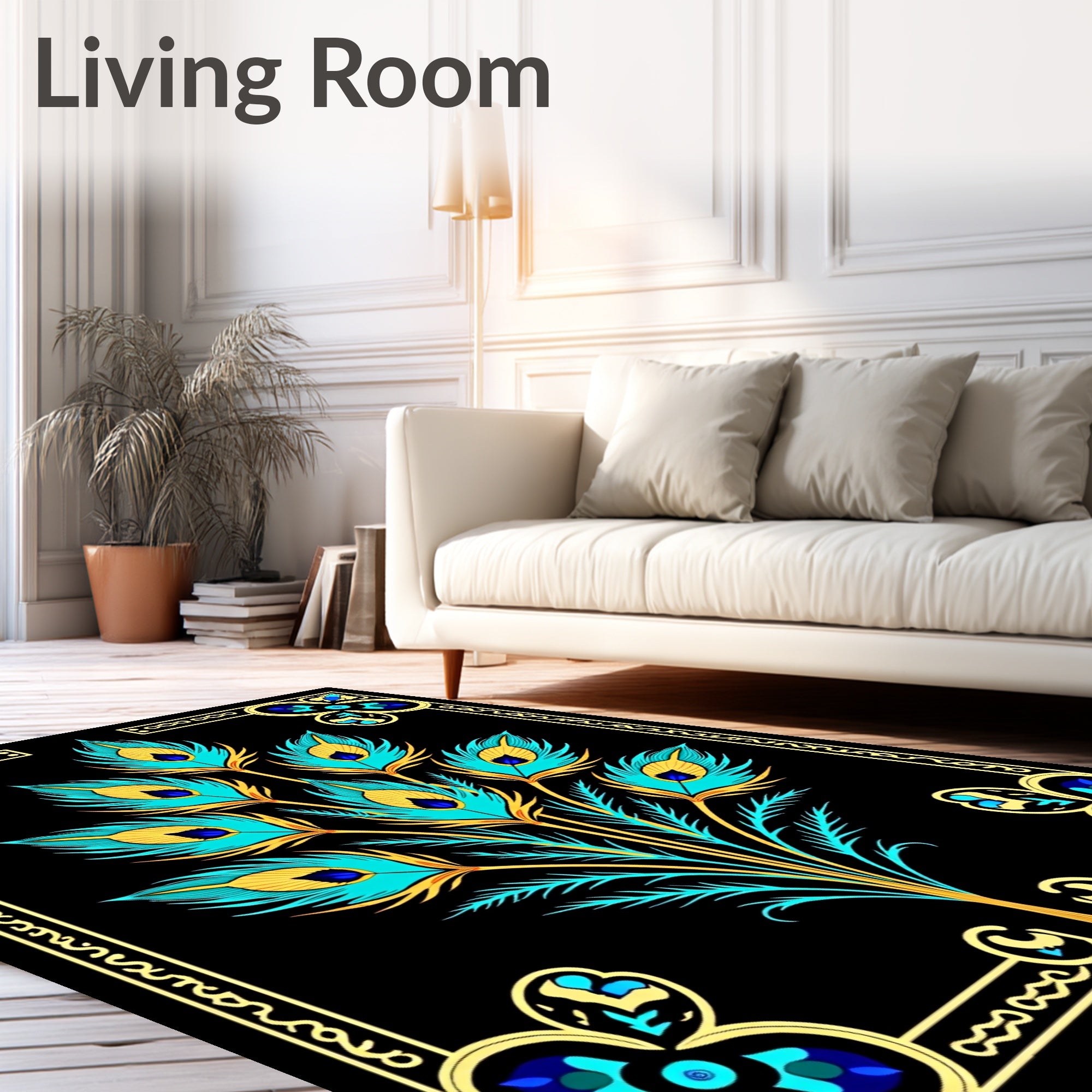 Exotic Turquoise Peacock Feather Bouquet Rug