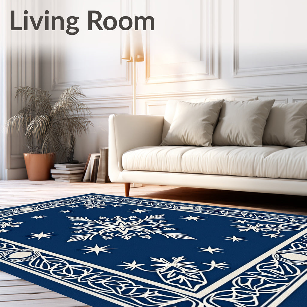 Deep Blue White Starburst Medallion Rug