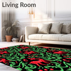 Whimsical Red Deer Green Foliage Rug