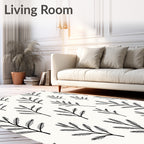 Minimalist Black Branch Fern Texture Rug