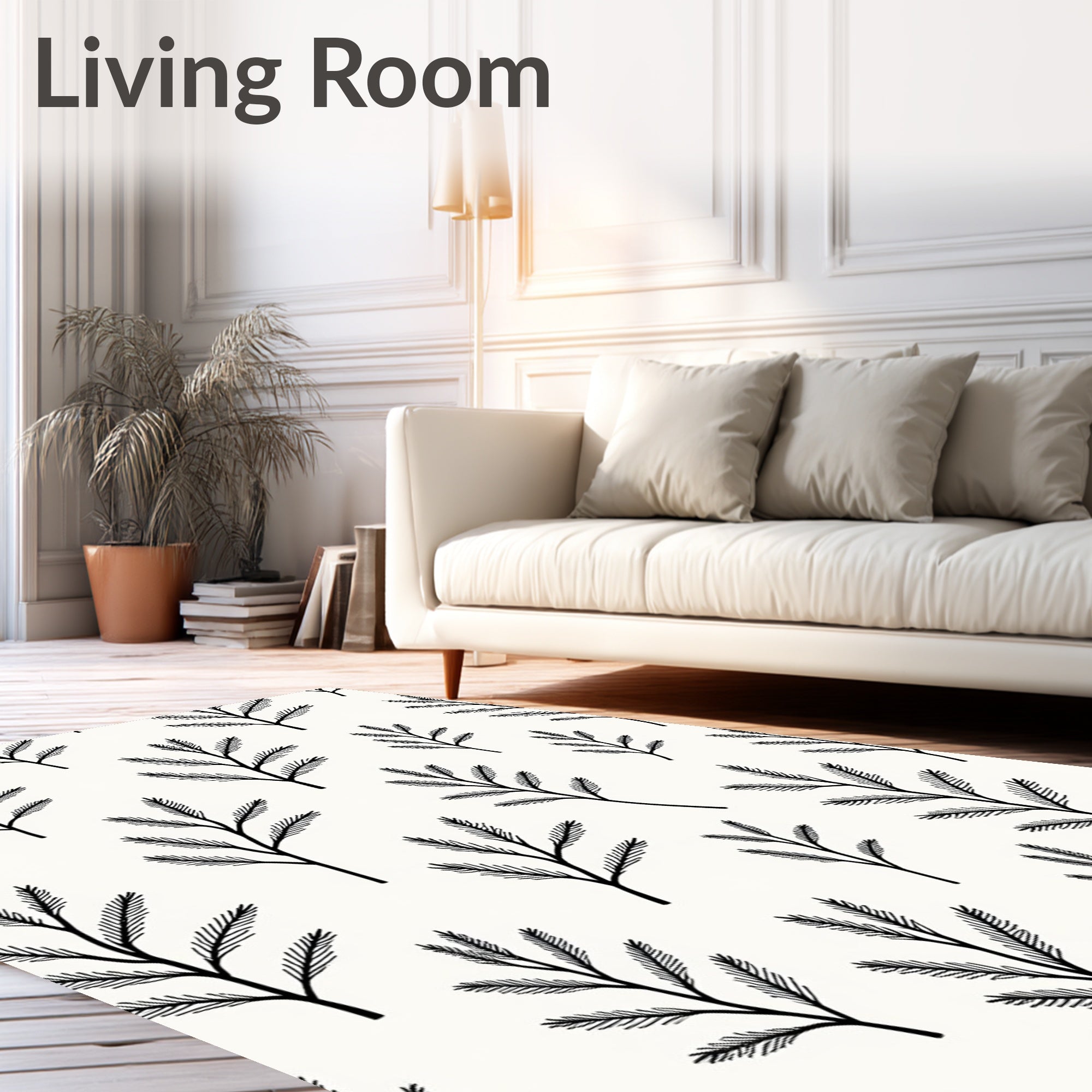 Minimalist Black Branch Fern Texture Rug