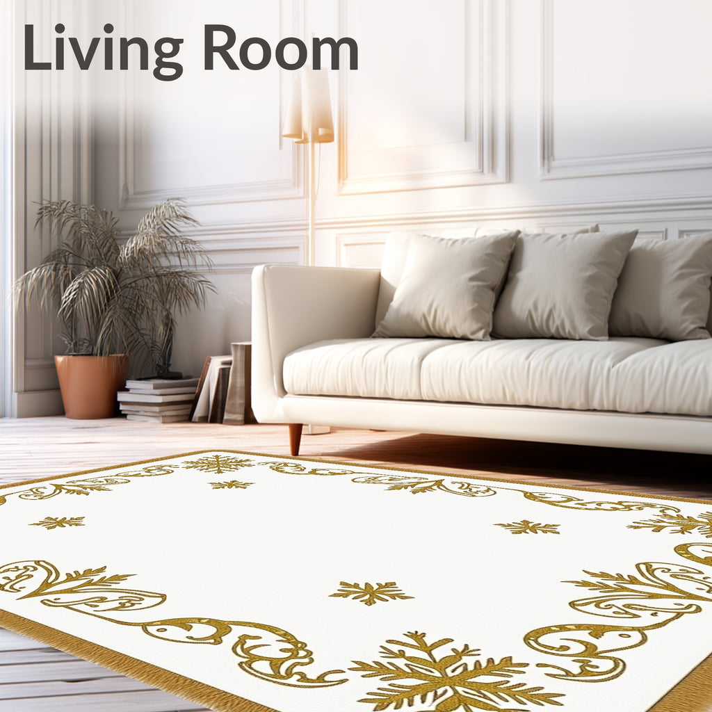 Ornate Golden Snowflake Border Rug