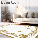 Ornate Golden Snowflake Border Rug