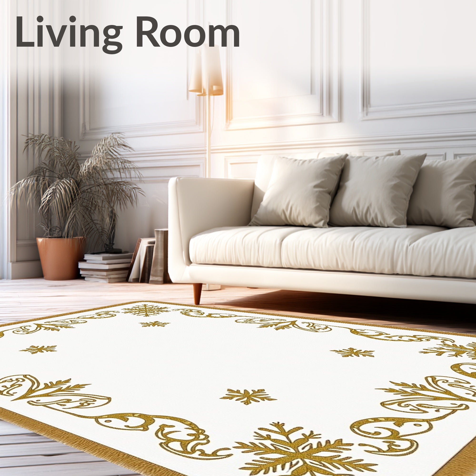 Ornate Golden Snowflake Border Rug