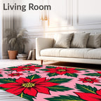 Red Poinsettia Floral Garden Pink Rug