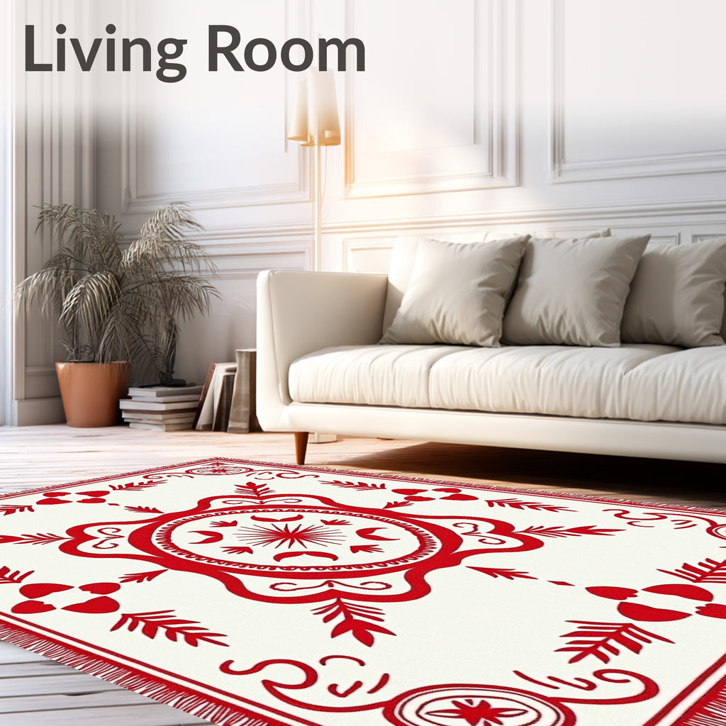 Red Folk Art Floral Medallion Rug