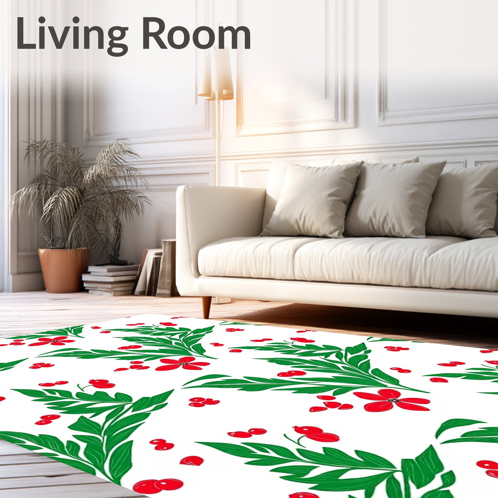 Red Berry Green Leaf Blossom Rug