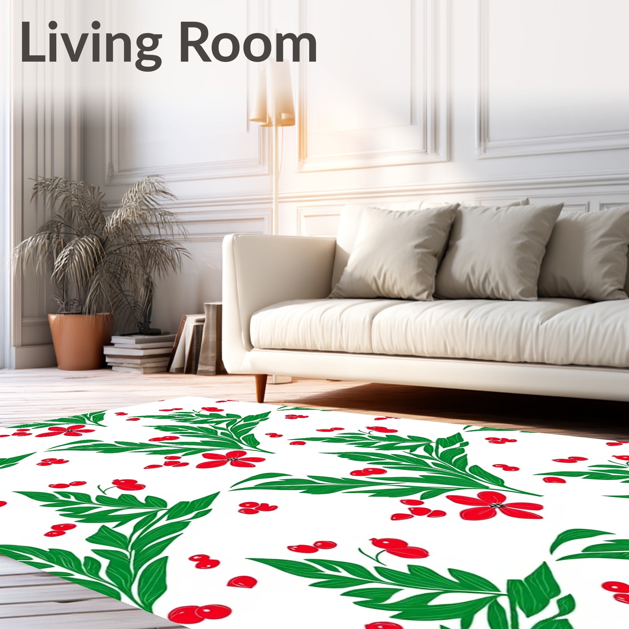 Red Berry Green Leaf Blossom Rug