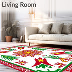 Bold Red Green Geometric Snowflake Tree Rug