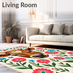 Whimsical Brown Cow Floral Arrangement Rug