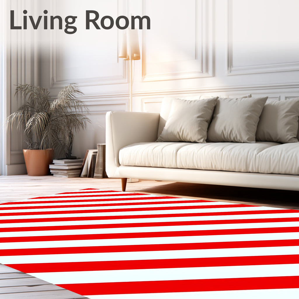Bold Red White Diagonal Stripe Rug