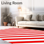 Bold Red White Diagonal Stripe Rug