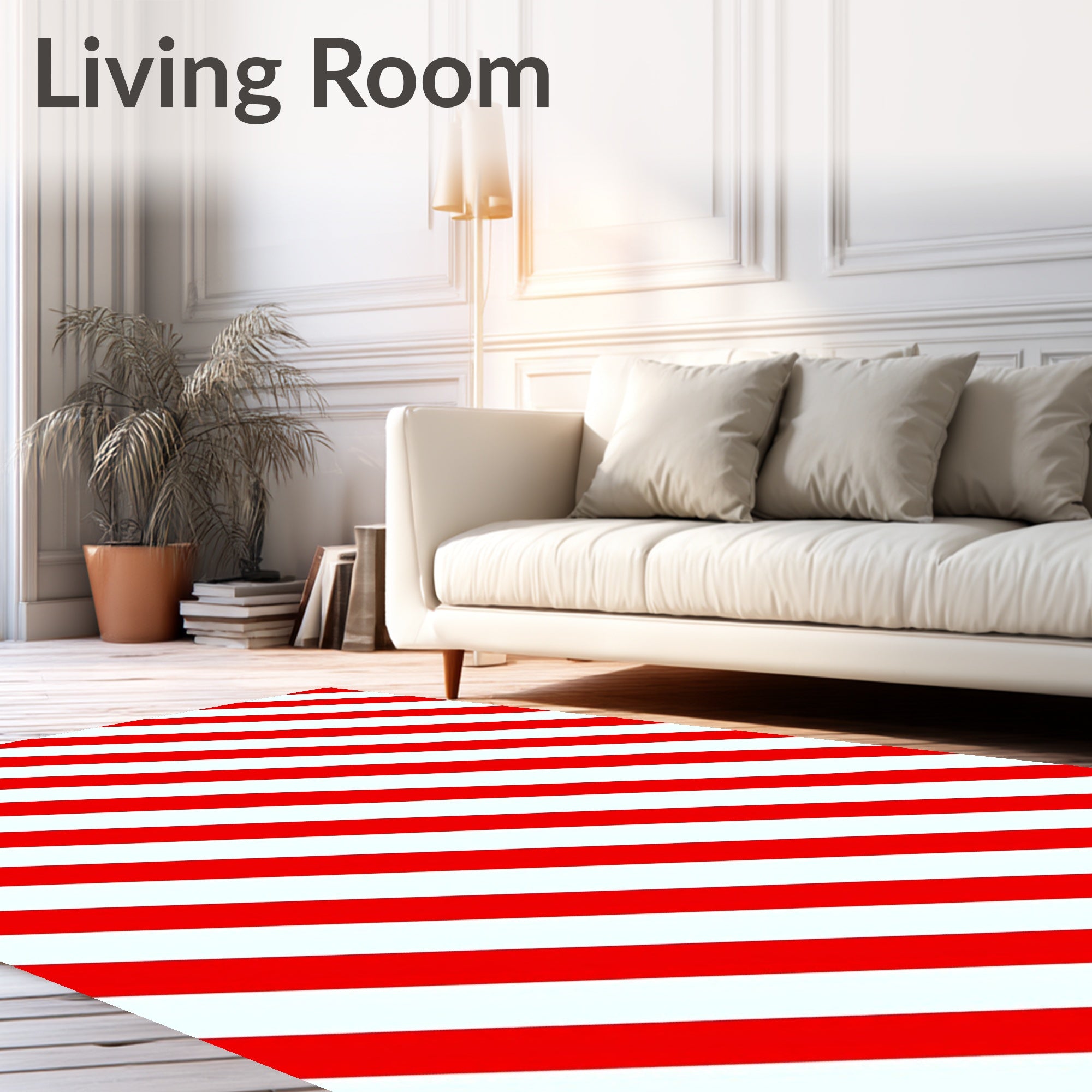 Bold Red White Diagonal Stripe Rug