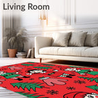 Christmas Elf Merry Trees Snowflakes Mittens Rug