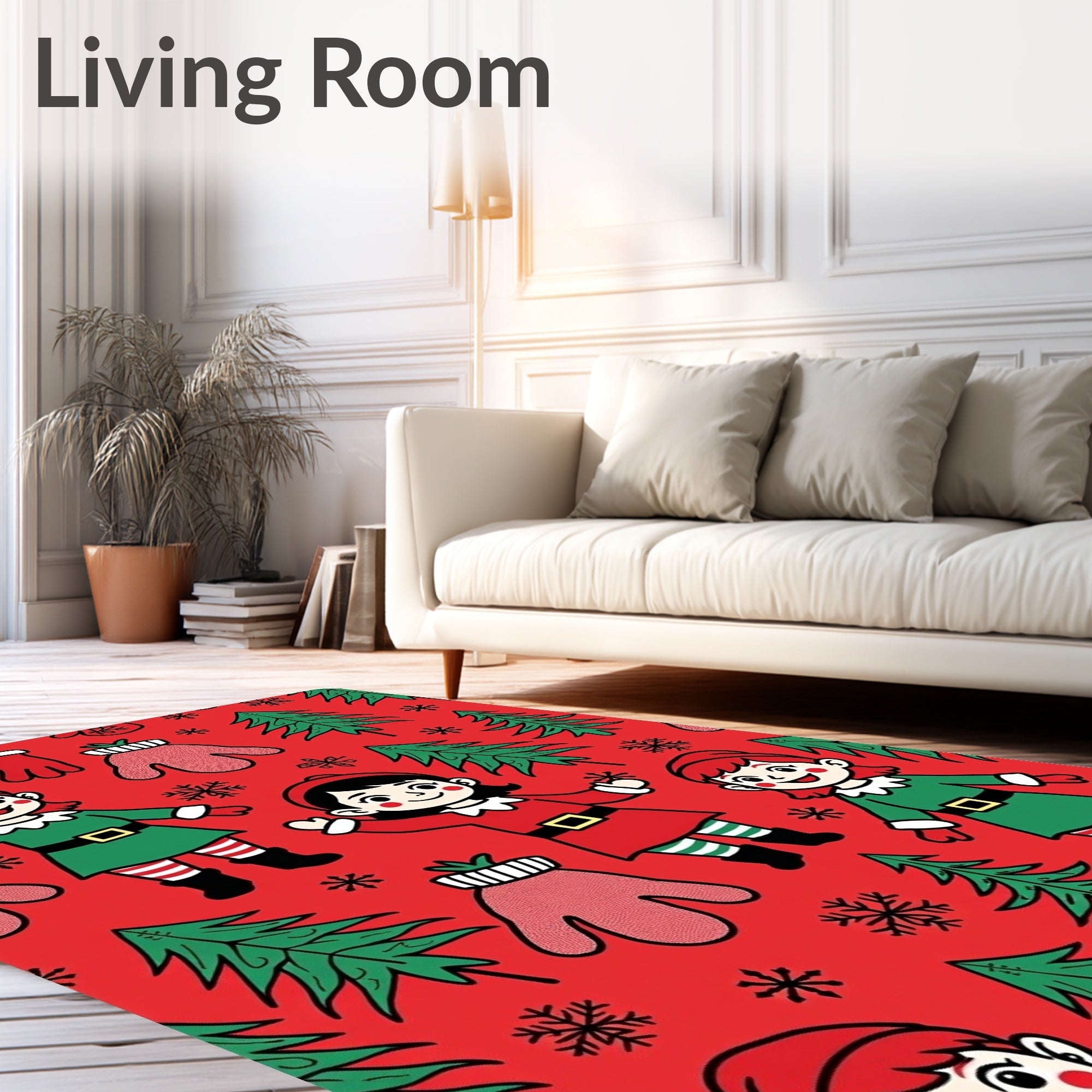 Christmas Elf Merry Trees Snowflakes Mittens Rug