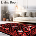 Bold Black Red Floral Starburst Medallion Rug